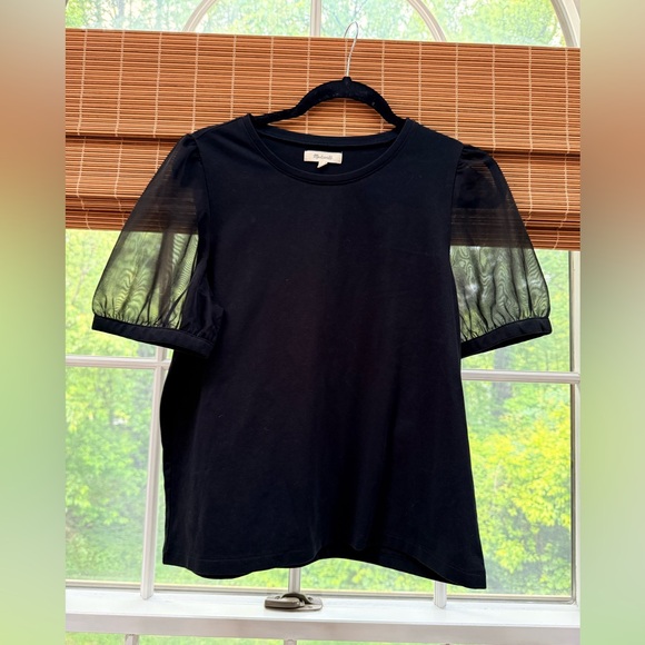 Madewell Black Sheer Puff Sleeve Blouse - Picture 7 of 8